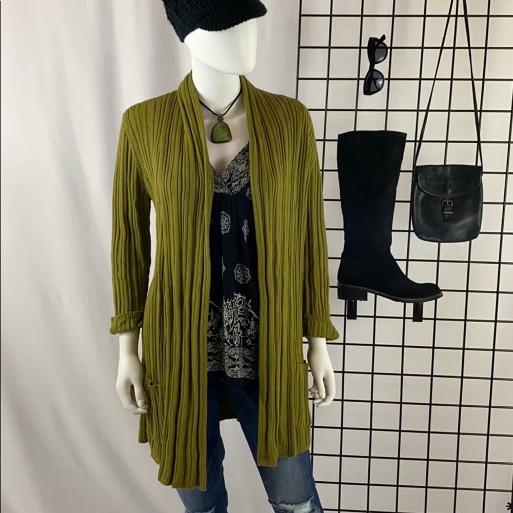 Caslon Olive Green Ribbed Cardigan